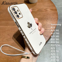 เคสโทรศัพท์ Kanavi สำหรับ Samsung Galaxy A12 A22 4G A22 5G A32 4G A52 4G A52 5G A52S 5G A72 A14 5G A24 A34 5G A54 5G สุดหรู Electroplated ใบเมเปิลสี่เหลี่ยมเคสโทรศัพท์ซิลิโคนนิ่มพร้อมสายคล้องเคสโทรศัพท์ปิดขอบตรงชุบโครเมียมแฟชั่น