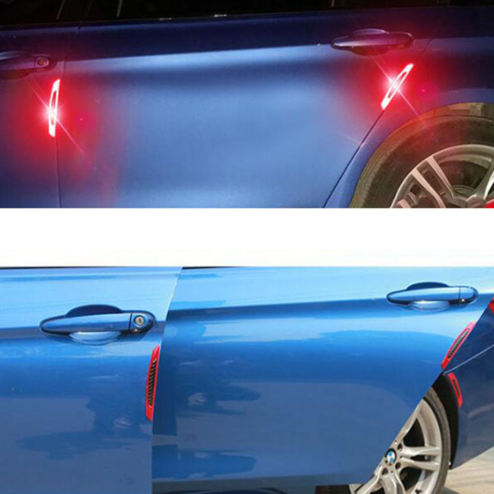 ซินซู-สติกเกอร์ป้องกันรอยขีดข่วนสำหรับประตูรถยนต์เส้นใยไฟเบอร์คาร์บอน-stiker-reflektif-mobil-4ชิ้นแผ่นสะท้อนแสงนิรภัย