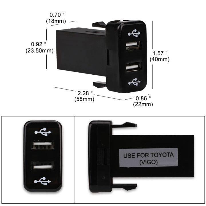 รถ12v-24v-dual-usb-charger-port-socket-interface-สำหรับ-toyota-usb-2-1a-2-port-charger-interface-adapter-รถไฟแช็ก