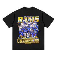 Los Angeles Ram-S ผู้ชายผู้หญิงแขนสั้นเสื้อยืด2022Super Bowl Champs วัยรุ่น ClothingAmerican ฟุตบอลพิมพ์ฤดูร้อนหลวมรอบคอผ้าฝ้ายแขนสั้นเสื้อยืด Te