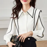 เสื้อผู้หญิง2023สไตล์เกาหลีแขนยาวเสื้อสีขาวเสื้อลำลอง