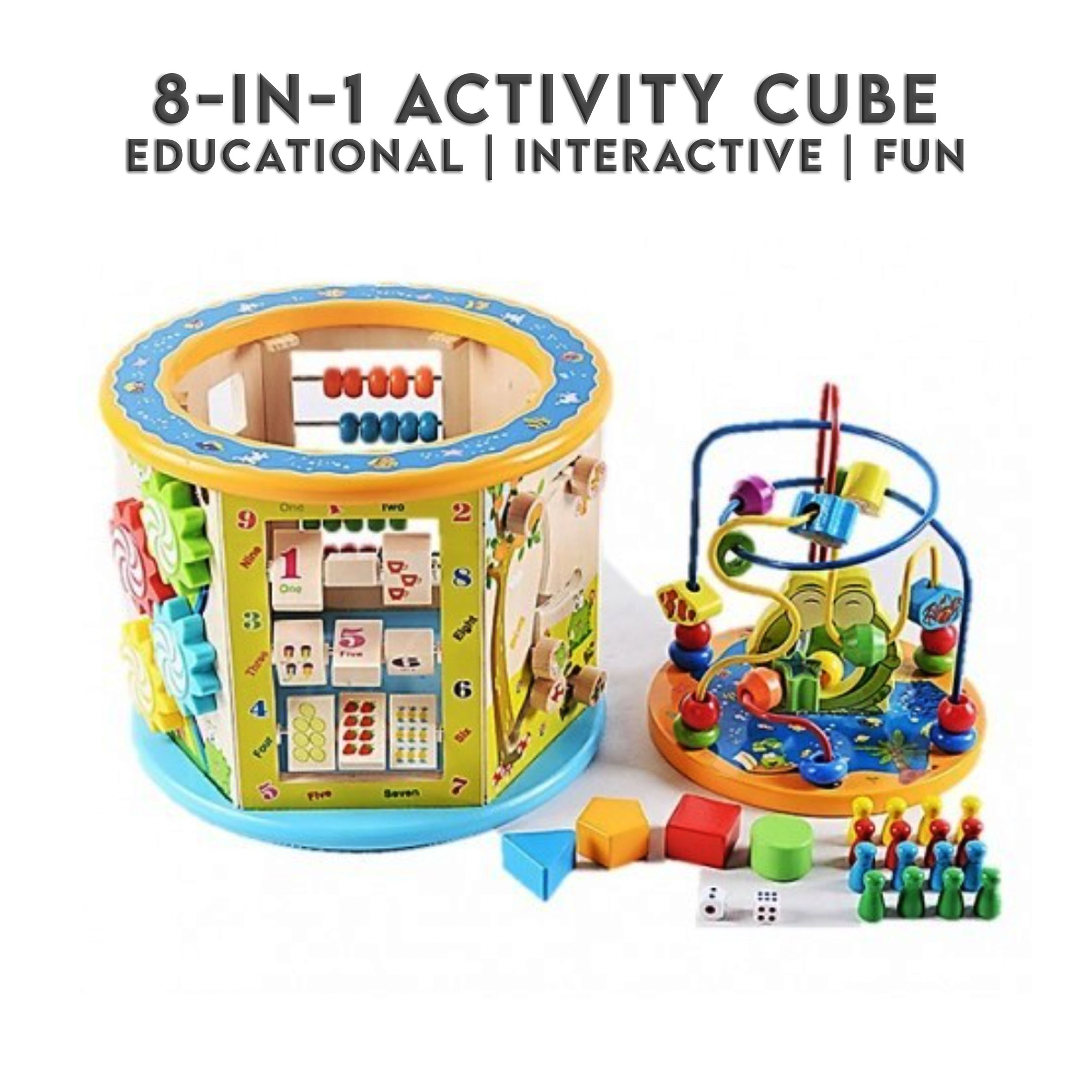 8 in 1 Educational Wooden Toy Block Cube Activity Learning Education Game Round Bear Maze