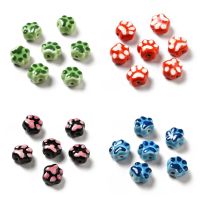 25pcs/lot Cute Paw Printed Porcelain Beads Handmade Loose Spacer Bead for Jewelry Making DIY Bracelet Necklace 13.5x15x9.5mm Beads