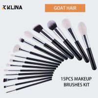 KLINA 15PCS Goat Hair Makeup Brushes Set Kit Gift For Women Professional Natural Make Up Cleaner Cosmetic Powder Eye Lip Tool Makeup Brushes Sets