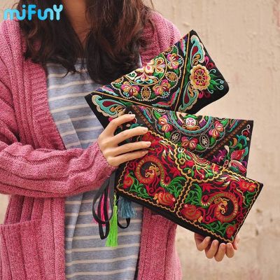 Mifuny Women Bag Vintage Ethnic National Retro Butterfly Flower Coin Purse Embroidered Floral Clutch Tassel Small Flap Handbag 【MAY】