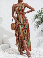 【YF】 Finjani Summer Cami Dress Colorful Striped Tie Back Maxi  Backless Halter Neck Womens Clothing Sexy And Fashion 2023 New