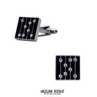 ANGELINO RUFOLO Cufflink(คัฟลิงค์) ดีไซน์ Crystal กระดุมข้อมือคัฟลิ้งโรเดียมคุณภาพเยี่ยม สีเงิน ประดับตกแต่งด้วย CRYSTAL