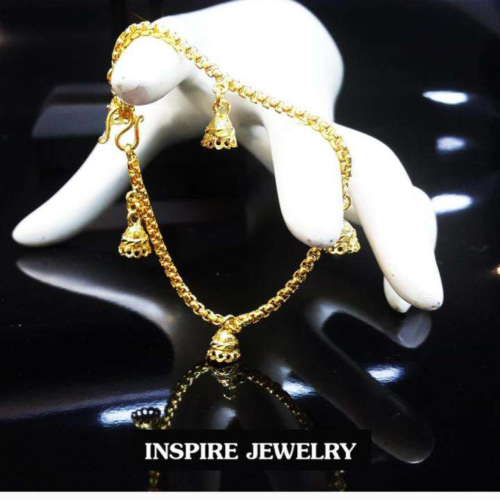 inspire-jewelry-สร้อยข้อมือทองห้อยตุ้งติ้ง-ลายกระดิ่งตอกลาย-ยาว-16-cm-ลายโบราณ-อนุรักษ์ไทย-สวยงามมาก-ปราณีต-ราคาประหยัด-ใช้ตกแต่งเสื้อผ้าไทย-หรือใส่ประดับ-ผ้าซิ่น-ผ้าถุง