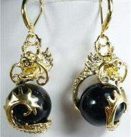 Fancy 12mm black jade dragon new earrings