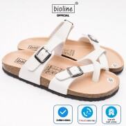 PUK06 - Dép Đế Trấu BIOLINE Official Quai Da Pu Đan Chéo Xỏ Ngón Lót Pu