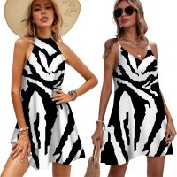 【Feb】 Sexy Stripe Print Mini Dresses 2023 Summer Women 39;s Sleeveless Halter Dress/Spaghetti Strap Dress Elegant Party Clubwear Vestidos