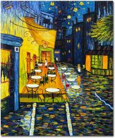 ภาพวาดกรอบไม้ขนาดใหญ่ Van Gogh The Cafe Terrace On The Place Du Forum สำหรับห้องนั่งเล่นการทำสำเนาศิลปะบนผนังทาสีบนผ้าใบกันน้ำกลางแจ้งที่น่ากลัว MJ654ของขวัญซิน