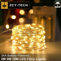 ZCY ไฟประดับ Led 3AA แบตเตอรี่ลวดทองแดง2/5/10M โคมไฟกลางแจ้งพวงมาลัย Luces สำหรับต้นคริสต์มาสงานแต่งงานปาร์ตี้ตกแต่งกลางแจ้ง