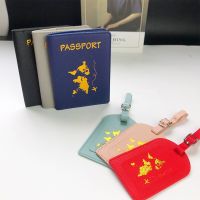 【DT】 hot  Pu Leather Passport Holder Cover Map Hot Gold Boarding Pass Label Tag Luggage Tag Passport Clip Set