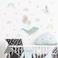 Boho Cartoon Cute Whale Rainbow Balloon Watercolor Kids Wall Sticker Vinyl Nursery Art Decals for Babys Boys Room Home Decor Stickers