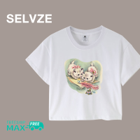 เสื้อเสื้อยืดสั้นรูปแมวน่ารักฉบับภาษาเกาหลี SELVZE สำหรับผู้หญิง