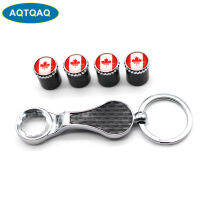 5PcsSet Canada National Flag Emblem Auto Car Wheel Tire Air Valve Caps With Wrench Keychain Carbon Fiber + Copper Stem Dust Cov