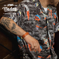 MADEN brand Tooling Style 2023 Summer New Gentleman Men Youth Retro Space Astronaut Alien Flower Shirt Short Sleeve Drape Cuban Collar Mens Vacation Hawaiian Shirt