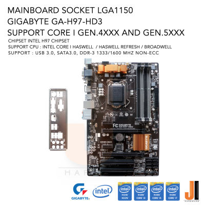 Mainboard Gigabyte GA-H97-HD3 (LGA1150) Support Intel Core i Gen.4XXX, Gen.4XXX Refresh and Gen.5XXX (สินค้ามือสองสภาพดีมีการรับประกัน)