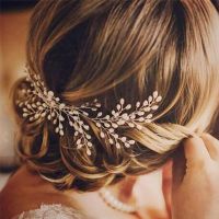 Bridal Wedding Hair Accessories Bride Crystal Pearl Flower Headband Handmade Hairband Beads Decoration Hair Comb Clip For Women