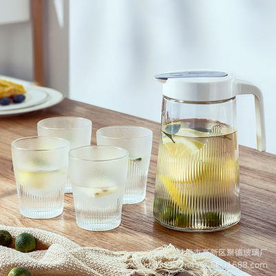 เซตหม้อน้ำเย็นสีขาวชุด5ชิ้นหม้อน้ำเย็นแก้วความจุขนาดใหญ่หม้อต้มน้ำผลไม้สำหรับใช้ในครัวเรือน