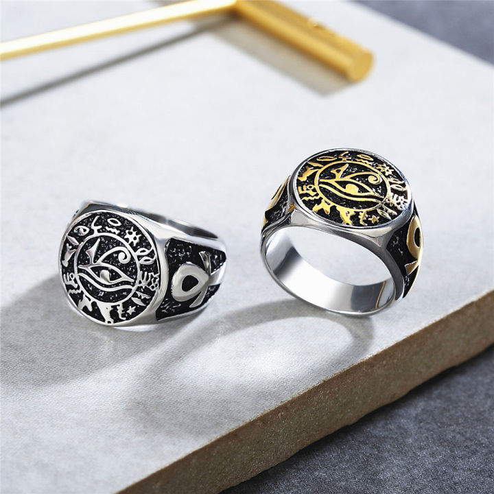 vintage-egyptian-eye-of-horus-แหวนผู้ชายผู้หญิง-punk-biker-สแตนเลสโบราณอียิปต์-rune-แหวน-amulet-เครื่องประดับ-gift
