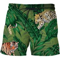 Summer 2023 New Mens jungle 3D Print Tiger leopard Shorts Man Outdoor Fitness Casual Pants Male Vacation Surfing Beach Pants