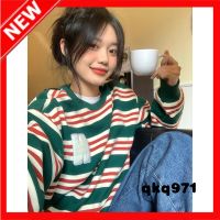 qkq971 American Vintage Embroidered Stripe Round Hoodie WomenS Loose Long Sleeve Top WomenS