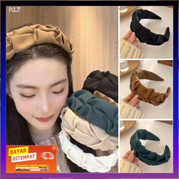 Bando Scrunchie Wanita 6742 Bandana Korea Anti Patah Headband Wanita Motif Keriting Desain Lebar 