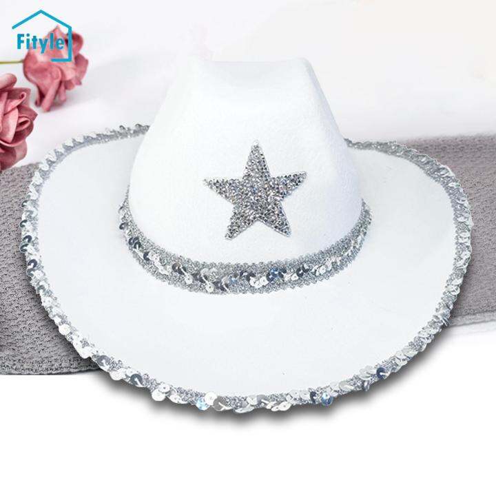 Fityle Novelty Cowboy hat Hats Sequin Star Western Ladies Holiday
