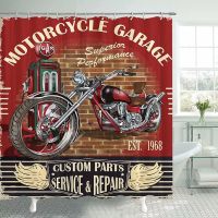 Motorcycle Shower Curtain Horsepower Adventurous Journey Freedom Ride Masculine Vehicle Bathroom Curtains Decor Set with Hooks