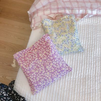 Floral Small Drawstring Bag Bubble Fabric Cosmetic Storage Bag Sweet Drawstring Pouch Jewelry Christmas Gift Bags Cotton Fabric