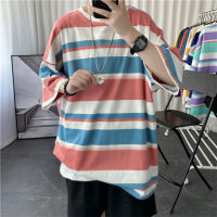 ✧✼☃ xing lu nan Men T-shirt Oversize Stripe Shirt Korean Round Neck Loose Unisex Lover t shirts Fashion Summer Big Stripe Short Sleeve