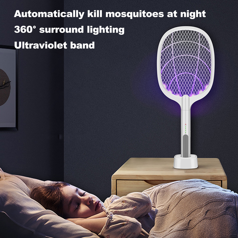 Insect Trap Electric for Home and Outdoor Insect and Flying Bugs Trap Fruit Fly Gnat Mosquito Killer USB Rechargeable Bug Zapper Mosquito Killer Mosquitoes Lamp & Racket 2 in 1 6 LED Light beads 