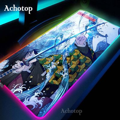 ☌►❂ Anime Demon Slayer Mousepad Gaming Mouse Pad RGB LED Gamer Mat Computer Desk Padmouse Keyboard Kamado Nezuko Locrkand manga mat