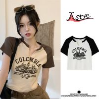 【X-style】เสื้อยืด เสื้อครอปไหมพรมแขนสั้น หน้าวี vintage style