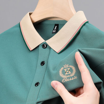 เสื้อเชิ้ตแขนสั้น POIO สำหรับผู้ชาย,เสื้อยืดปักฉบับภาษาเกาหลีธุรกิจลำลองมาใหม่