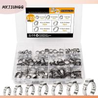 MKJIUHGG 125Pcs 7ขนาด หูเดี่ยวหู 6-21มม. 304สแตนเลสสตีล ที่หนีบ PEX Cinch ท่อหนีบท่อ แคลมป์รัดท่อ การรักษาความปลอดภัยท่อท่อ