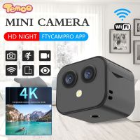 Temoo Mini Dual Camera Wifi 4K HD Infrared Night Vision Surveillance Cameras Security Protection Remote Wireless IP Camera Dual Cam Night Vision Smart Home Sports Monitor(APP:FtyCamPro)