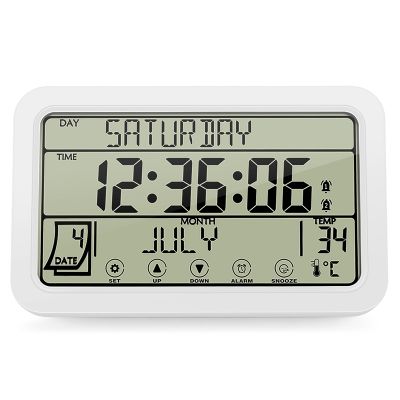 Digital Wall Clock, Digital Clock Battery Operated, 8Inch Desk Clock with Temperature Humidity Day Date for Home