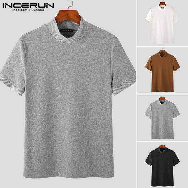 incerun-เสื้อทีเชิ้ตเข้ารูปเสื้อชิ้นบนแขนสั้นลำลองสำหรับฤดูร้อนของผู้ชาย