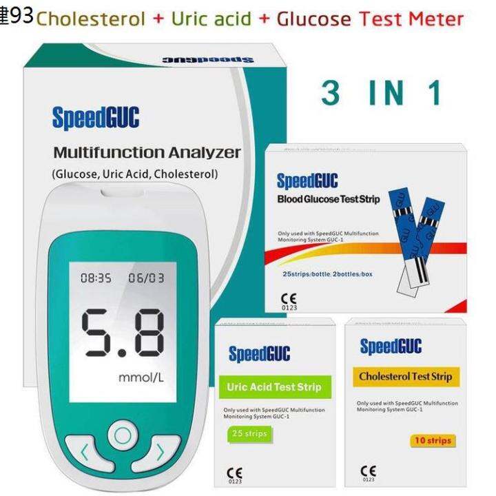 3 IN 1 Blood Glucose Monitor Cholesterol Uric Acid Meter Glucometer ...