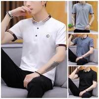 เสื้อเชิ้ตโปโลแฟชั่นสําหรับผู้ชายแขนสั้นทรงสลิมสไตล์เกาหลี