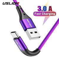 USLION 3A USB Type C สายสำหรับข้อมูล Galaxy S10 S9 Redmi Note ที่ชาร์จโทรศัพท์มือถือชาร์จแบบเร็ว7 3M 2M