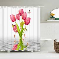 Rurality Fresh Flowers Wall Shower Curtains Bathroom Shower Curtain 3D Fabric Bath Curtain with Hooks Waterproof Bath Sc