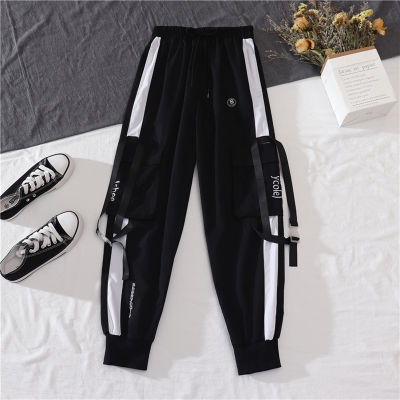 Spring Autumn Female Streetwear Cargo Pants Loose High Waist Joggers Women 2 Piece Long Sleeve Top With Casual Trousers