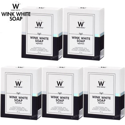 (5 ก้อน) Wink White Soap สบู่วิงค์ไวท์ ผสมกลูต้า น้ำนมแพะ ช่วยทำความสะอาดผิว บำรุงผิว ขนาด 80g.