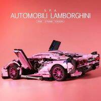 2023 เข้ากันได้กับ Lamborghini Pink Mechanic Group Car Building Blocks เด็กผู้ชายรีโมทคอนลประกอบรถสปอร์ตซีรีส์สาว