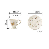 French Ceramic Coffee Cup Sets Saucers Teapot Palace Flower Tea Cups Hand Drawn Rose Butterfly Porcelain Coffee Mugs Drinkware