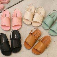 Unisex Kid Summer Sandals Solid Color Pvc Flat Bottom Anti-Slip Open Toe Shoes With Adjustable Buckle Boy And Girl Beach Slipper